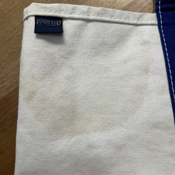 Vtg Lands End Heavy Canvas Tote Large Blue Trim USA - Picture 10 of 16